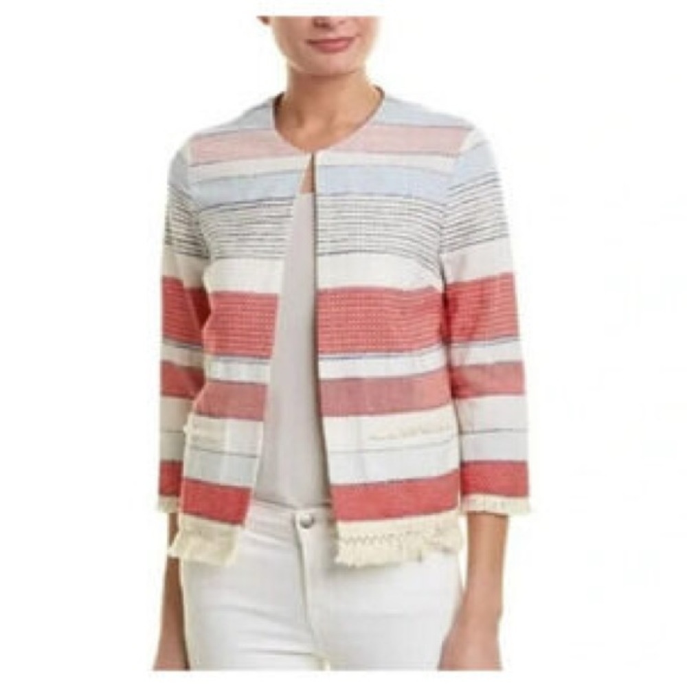 J. McLaughlin Fringe Striped Cotton Blend Cropped Jacket - Women’s Size XS